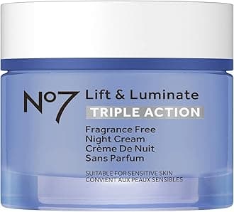 No7 Lift and Luminate Triple Action Fragrance-Free Night Cream – Anti-Wrinkle Collagen Peptide Brightening Moisturizer with Hyaluronic Acid, Hibiscus, and Vitamin C (50ml)