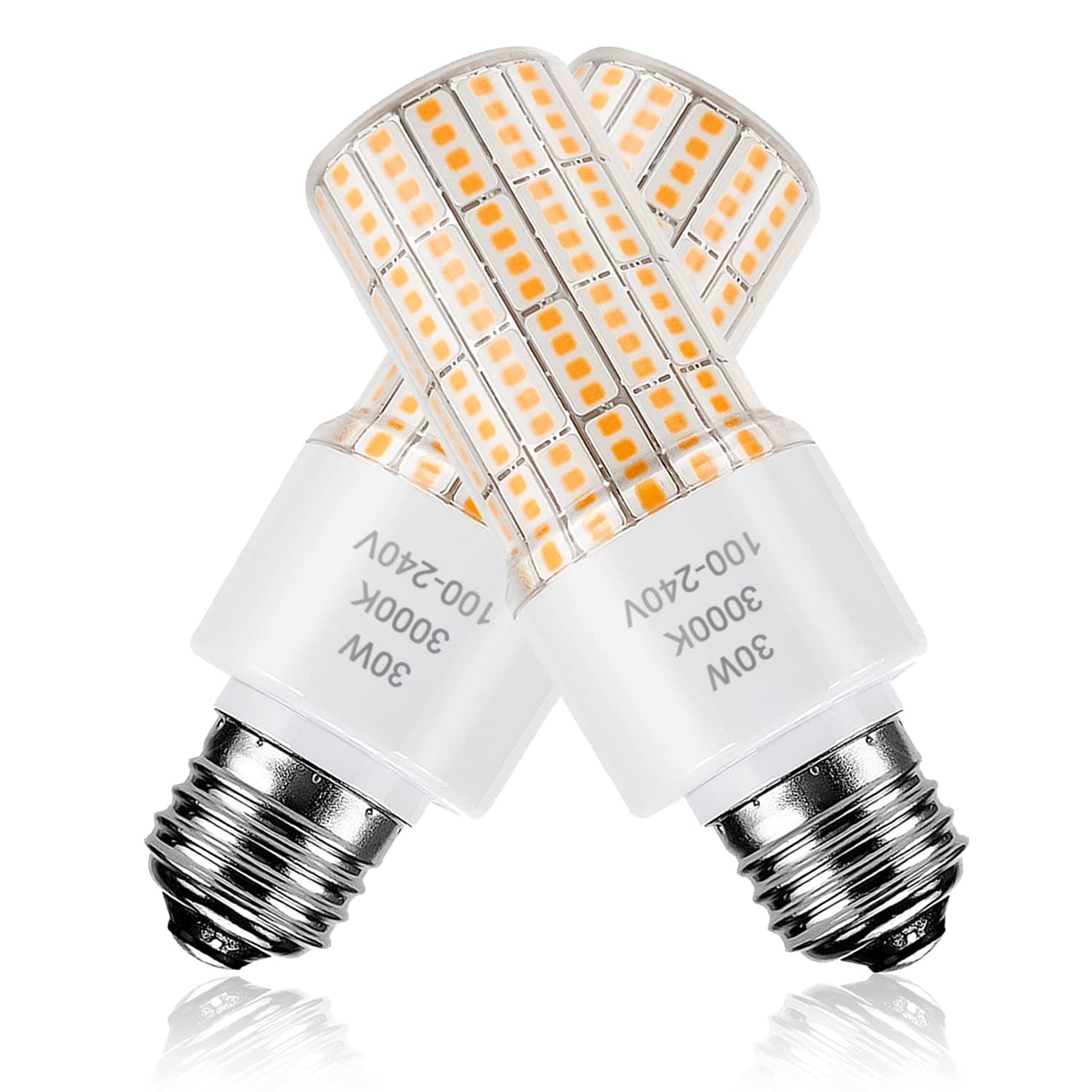 Led Light Bulb Equivalent 250w 2pcs Super Bright Led Bulbs, 3750 Lumen 3000k Warm Daylight White 30w Waterproof Led Corn Light Bulb E26/E27 Medium Base Light Bulb for Outdoor Indoor Garage Backyard