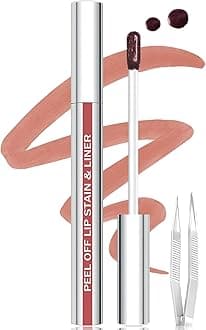 Lip Stain Peel Off Lip Liner Stain with Tweezer, Long Lasting Matte Lip Tint Tattoo, Highly Pigmented Color Lip Makeup, Waterproof Lipstick, Transfer-proof Lipstain for Women, Nude