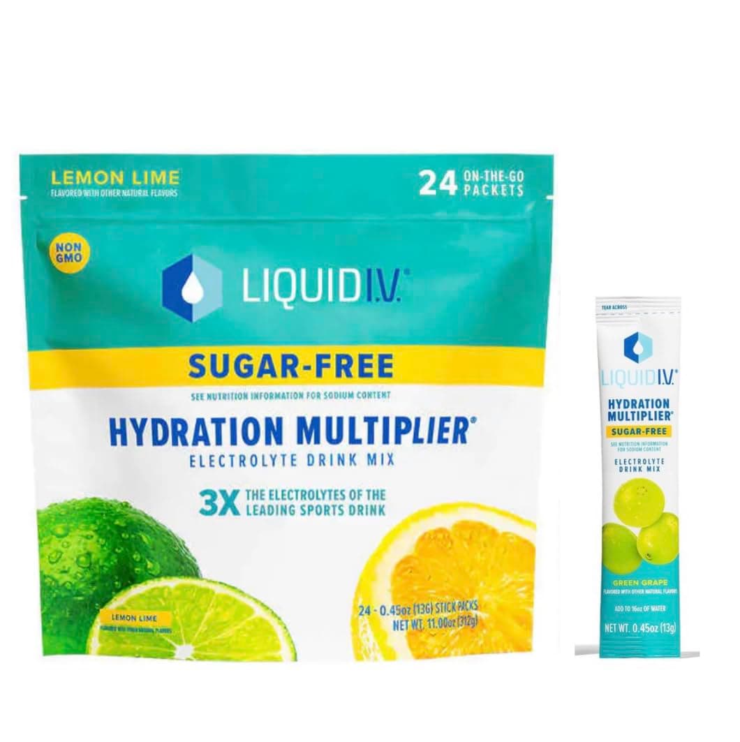 Sugar-Free Hydration Multiplier - Lemon Lime – Hydration Powder Packets, Electrolyte Drink Mix, Easy Open Single-Serving Stick Non-GMO 24 Sticks + 1-0.45 green grape sugar free