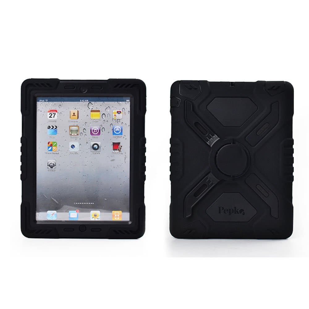Pepk iPad mini Silicone Plastic Protective Dual Layer Shock Absorbing Kid-Proof Case Built in Stand Designed for the Apple iPad mini 1/2/3(Black)