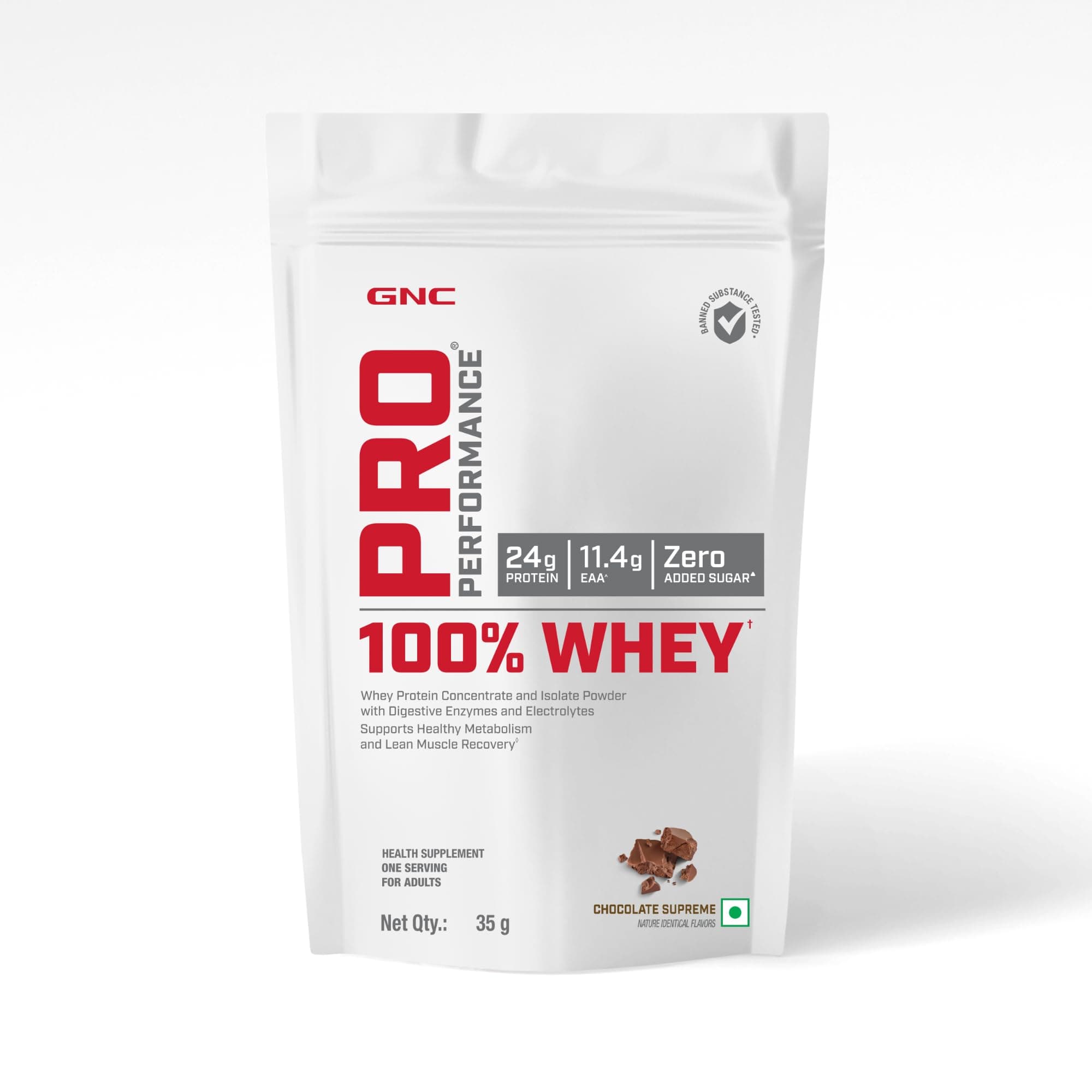 Pro Performance 100% Whey Protein Powder | 35 Gm | 1 Serving | Boosts Strength & Endurance | Builds Lean Muscles | Fastens Muscle Recovery | 24g Protein | 5.5g BCAA | Chocolate Supreme
