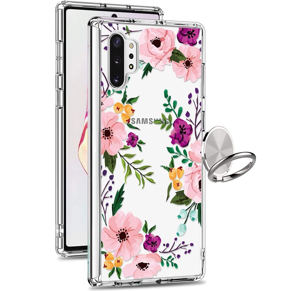 GiiKa Galaxy Note 10 Plus Case, Clear Girls Women Heavy Duty Shockproof Protective Hard PC Back Case with Slim TPU Bumper Cover Phone Case for Samsung Galaxy Note 10+ Pro 5G, Small Flowers