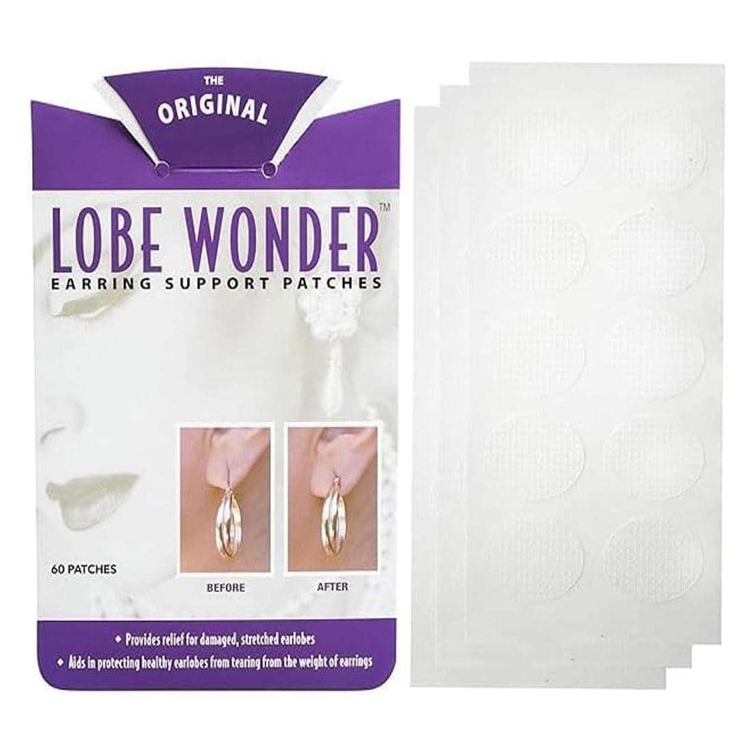 Lobe Wonder - The ORIGINAL Ear Lobe Support Patch for Pierced Ears - Eliminates the Look of Torn or Stretched Piercings - Protects Healthy Ear Lobes from Tearing - 300 Patches - Clear & Latex-Free