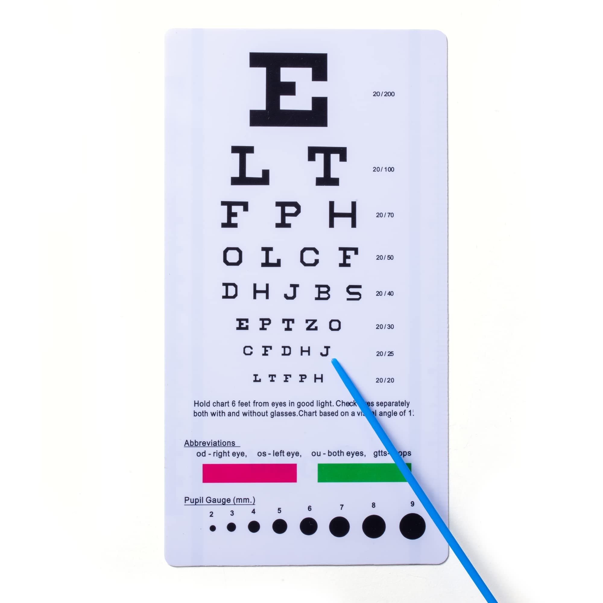Ezyaid Snellen Eye Chart with Mini Hand Pointer, Optician Eye Chart for Eye Exam and Near Vision Testing (6 Feet Distance)