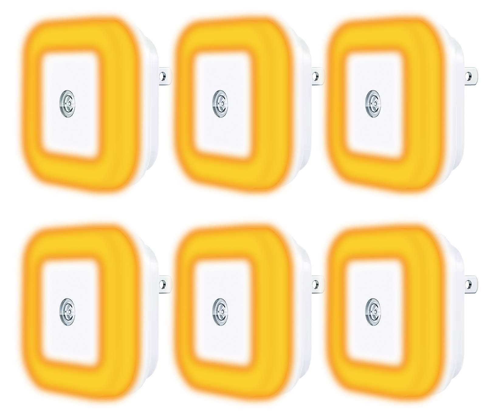 Amber Night Lights, 6 Pack LED Plug in Blue Light Blocking, Auto Dusk to Dawn Smart Sensor, Sleep Aid Light for Bedroom, Bath, Stairs, Kitchen, Hallway, Living Room. 1600K. Energy Efficient.