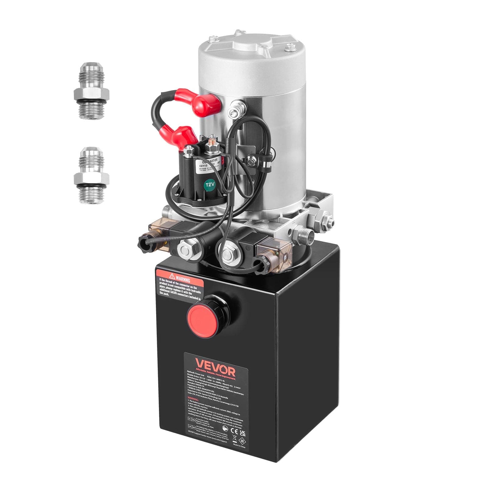 VEVOR 4 Quart Hydraulic Power Unit, Double Acting Dump Trailer Pump, 3200 PSI Max Relief Pressure & 0.91 GPM Flow Rate, DC 12V Hydraulic Pump with Metal Reservoir for Dump Trailer Car Lifting, Black