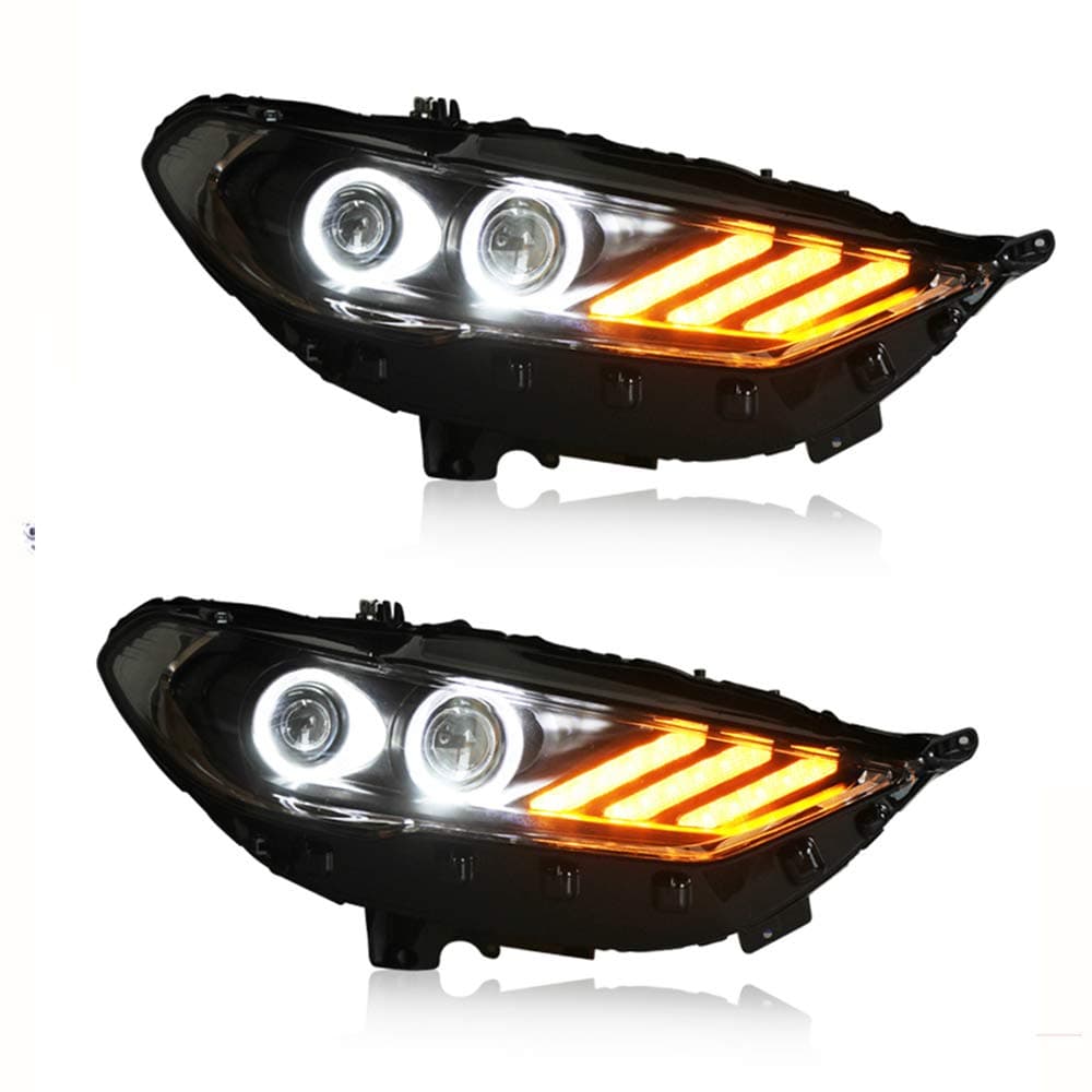 2PCS LED Headlight Assemblies for Ford Fusion 2017-2020 LED Lens Projector Double Beam with LED Daytime Running Lights