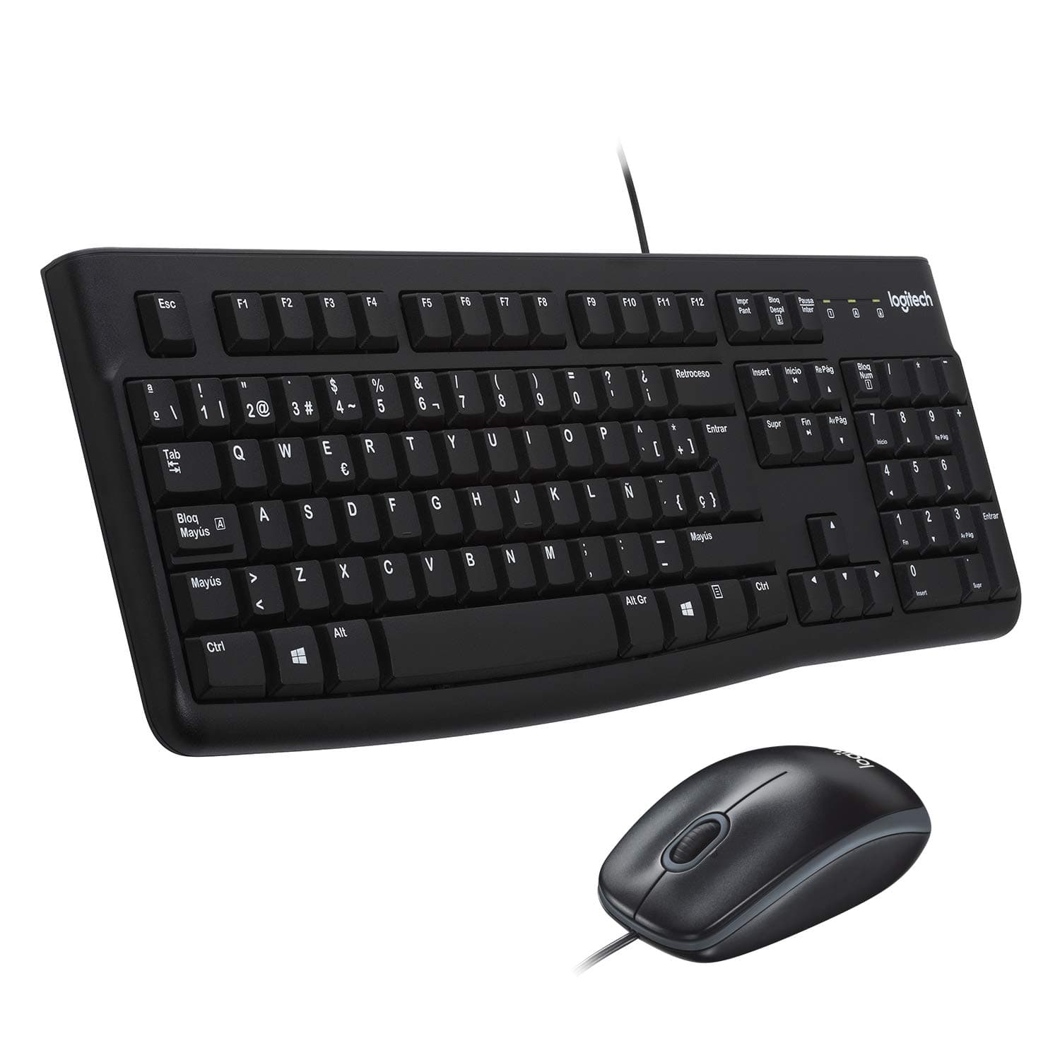 LogitechMK120 Wired Keyboard and Mouse Combo for Windows, QWERTY Spanish Layout - Black