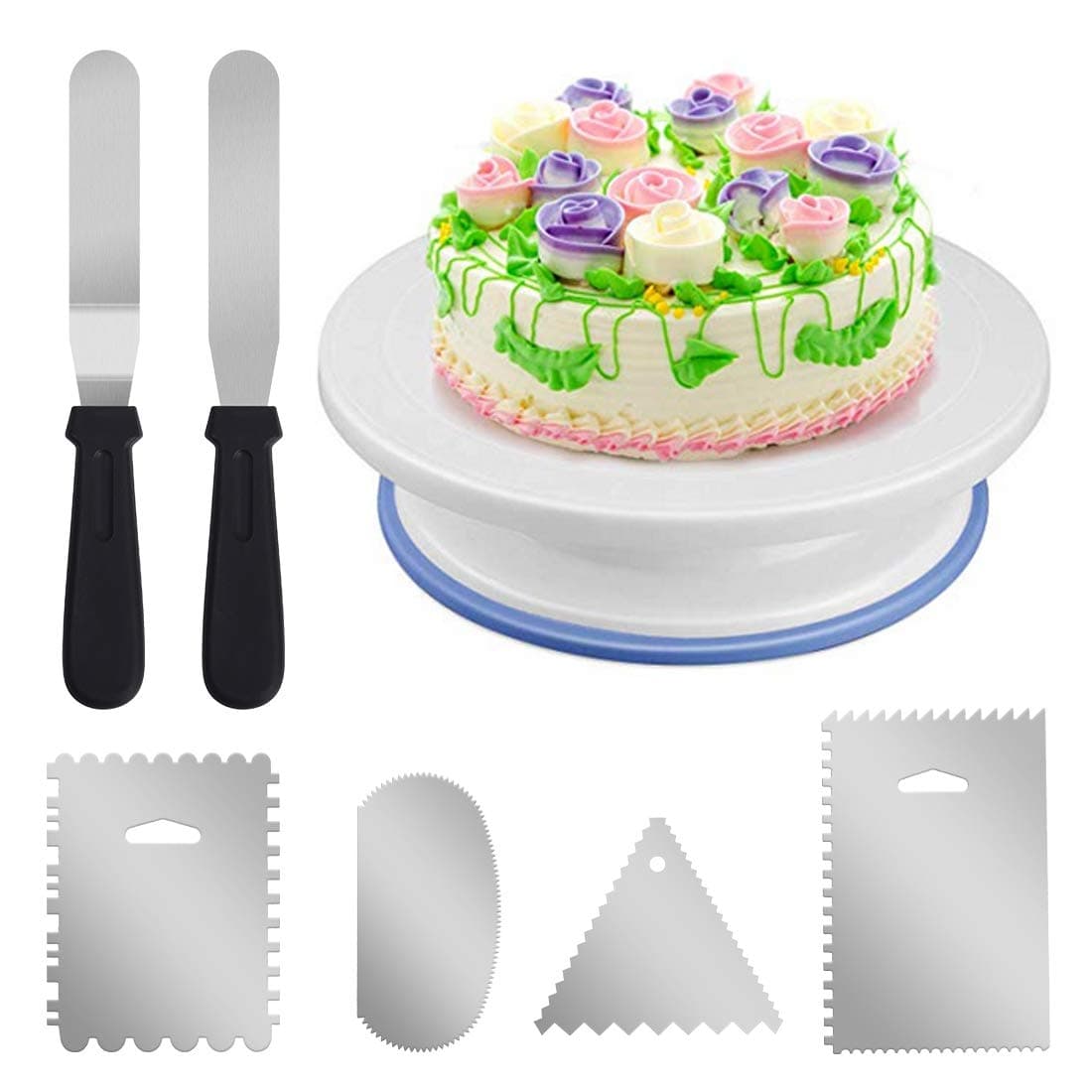 Cake Decorating Turntable, CHfine 11 Inch Rotating Cake Stand with 2 Icing Spatula and 4 Icing Smoother, Revolving Cake Stand Cake Decorating Stand