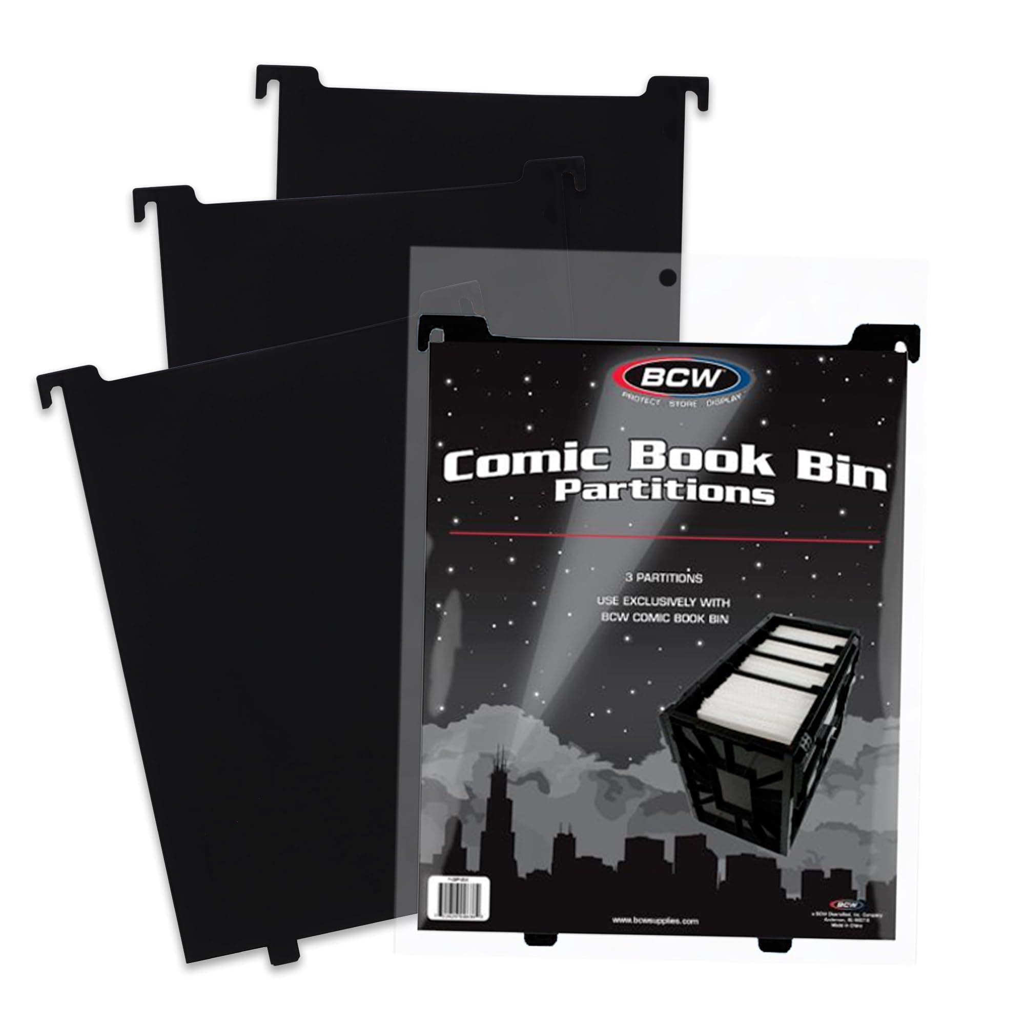 BCW Comic Bin Partitions, Black, 3 Pack, Exclusive Organizer for Short and Long Comic Book Bins | Notched Tabbed, and Structurally Supportive Dividers