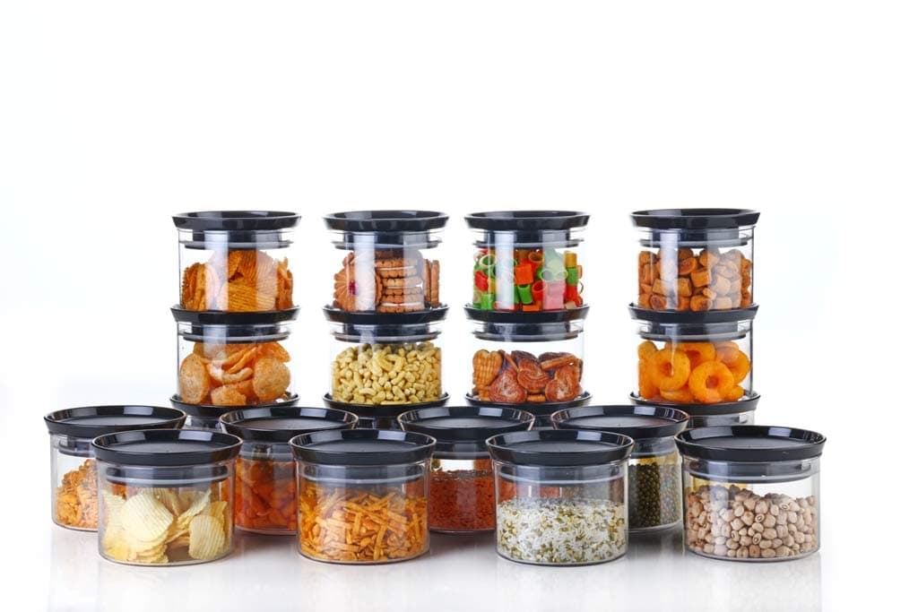 YouBee® Air Tight Kitchen Storage Container for Rice | Dal | Atta, BPA-Free, Flour | Cereals | Snacks | Stackable | Modular, Round, 500 Ml Set 20 (Black)