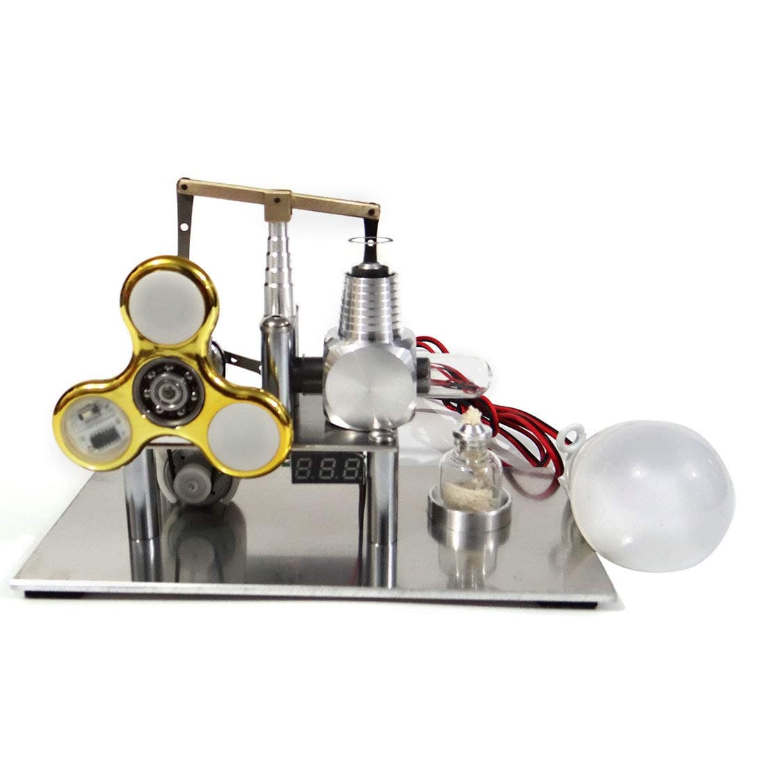 LOSGO Stirling Engine Model, Balance-Style Stirling Engine with Bulb and Voltage Meter