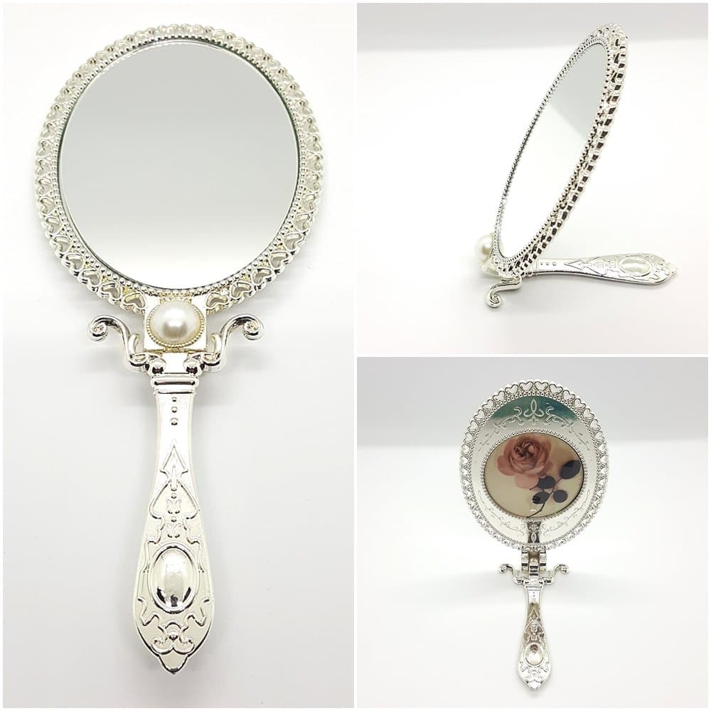 Mirror Antique with Stand Double Folding Sided White Silver for Makeup Mirror 18cm (7 inch)