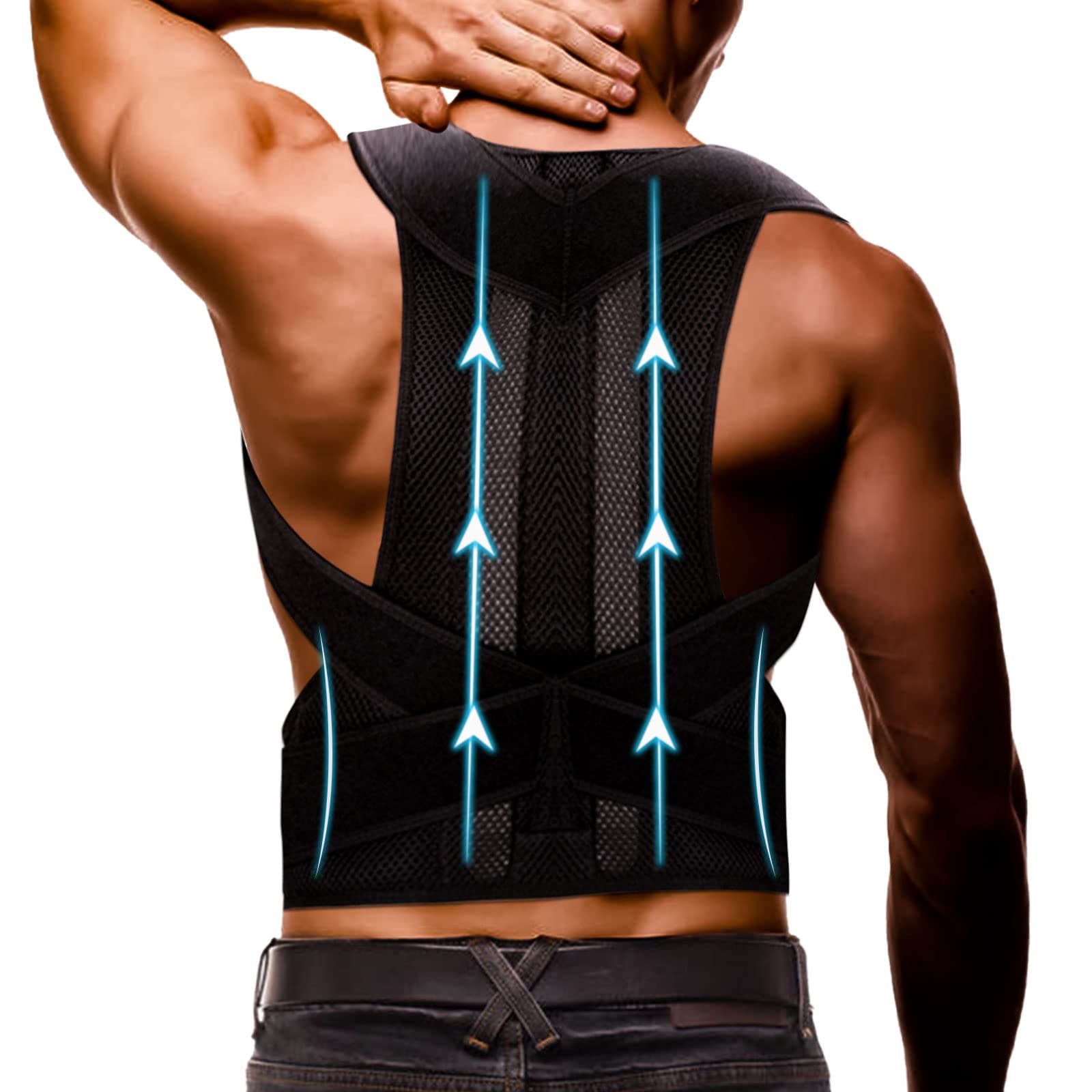 Aptoco Back Brace Posture Corrector for Women and Men Fully Adjustable Support Brace Improves Posture and Provides Lumbar Support for Lower and Upper Back Pain Size XL (33.8-44'') Waist