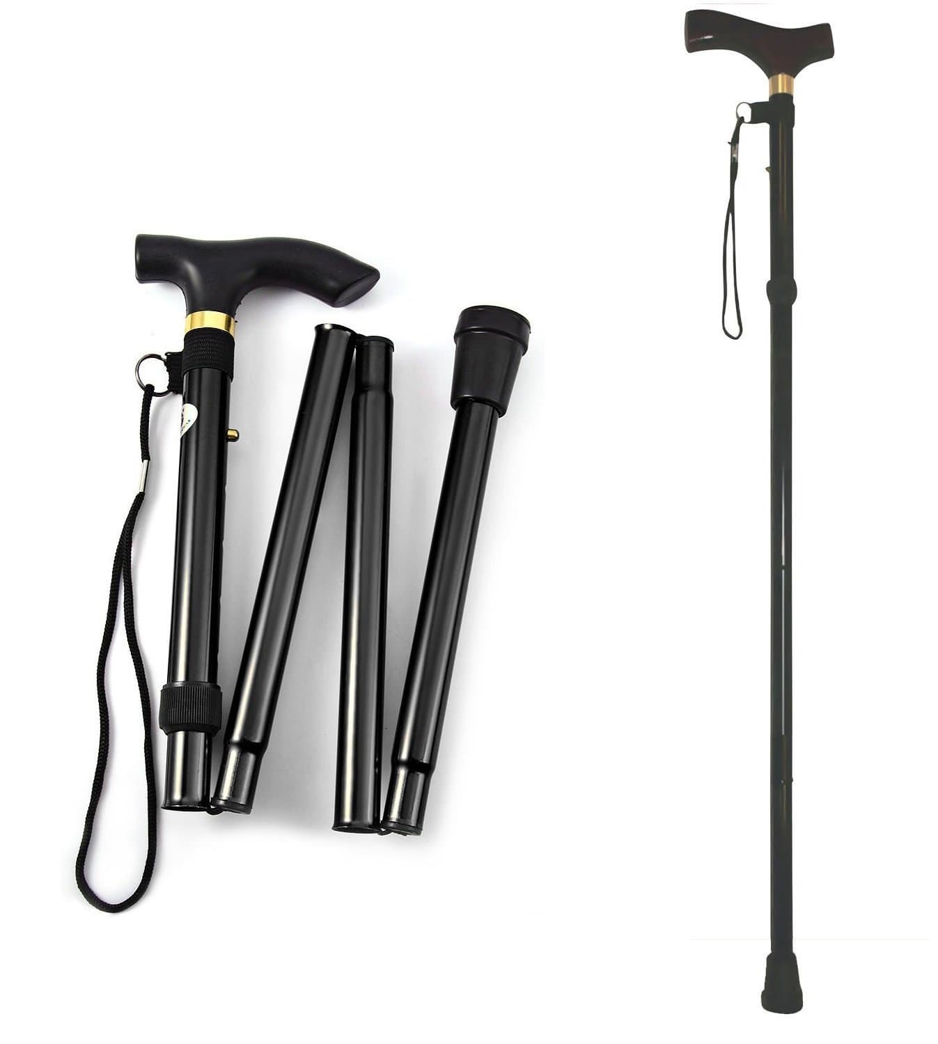 Asier Automatic Magnetic Snap-Out Folding Walking Cane Stick with Adjustable Length - Color: Black