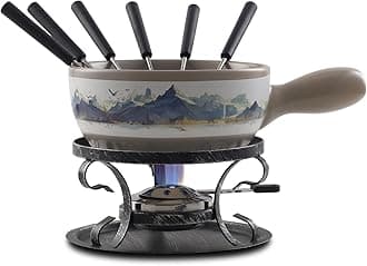ArtestiaRockies Reverie Fondue Set for Party - 2L Large Capacity Cheese Fondue Pot Melting Chocolate, Ceramic Fondue Pot, 6 Fondue Forks, Christmas, Wedding Gifts
