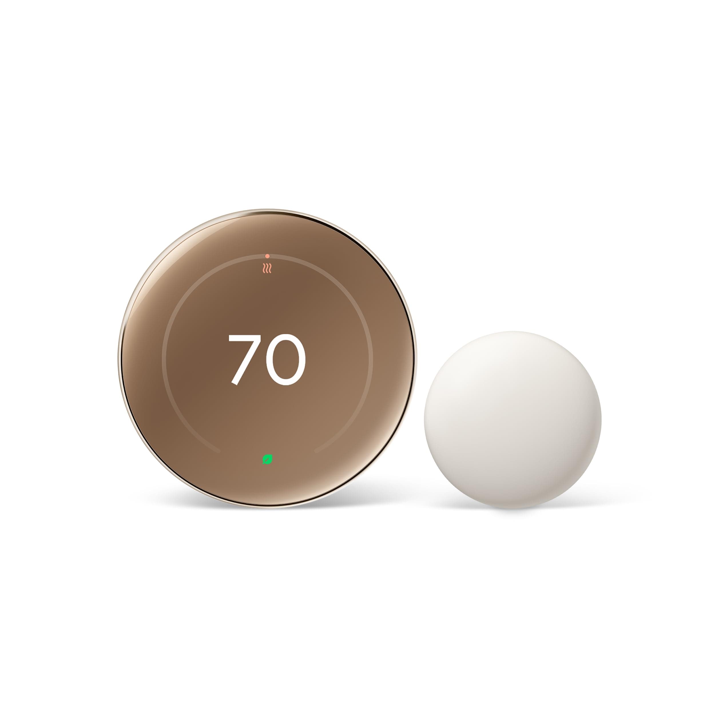 Google Nest Learning Thermostat (4th Gen, 2024) with Nest Temperature Sensor - Energy Saving Smart Thermostat - Compatible with Alexa, Apple HomeKit and Google Home App - Polished Gold
