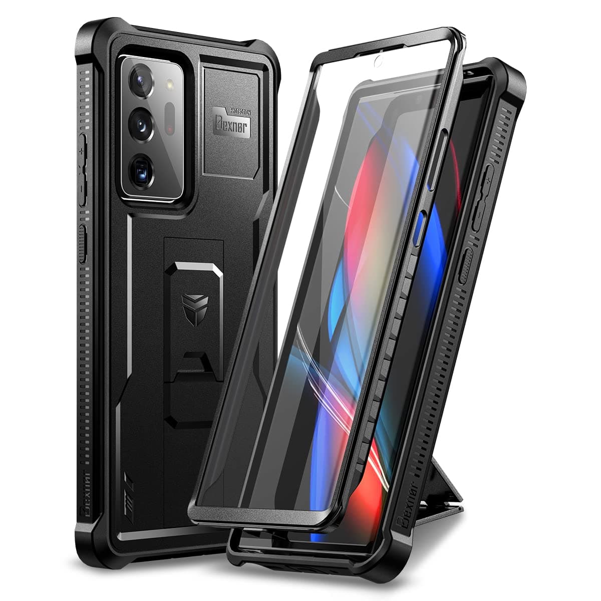 Dexnor Polycarbonate 5G Case,[Built In Screen Protector&Kickstand] Heavy Duty Military Grade Protection Shockproof Protective Cover For Samsung Galaxy Note 20 Ultra Black