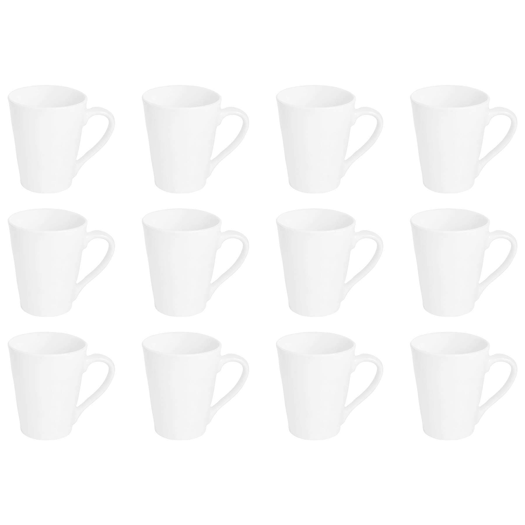 White Coffee Mug Set of 12-285ml Premium Porcelain Cups - Durable Dishwasher Safe Mugs for Latte, Cappuccino, Tea, Hot Chocolate and Everyday Hot Drinkware at Home or Office