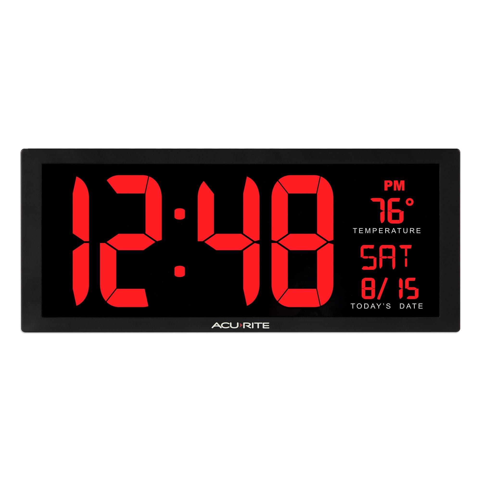 Large Digital LED Oversized Wall Clock with Date and Temperature, Perfect for Home or Office (75127M), 14.5-Inch, Red