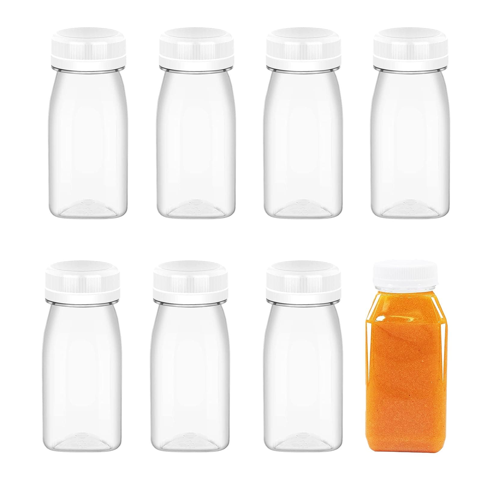 8 Pack 100ml Clear Juice Containers, Mini Reusable Bottles with White Lid