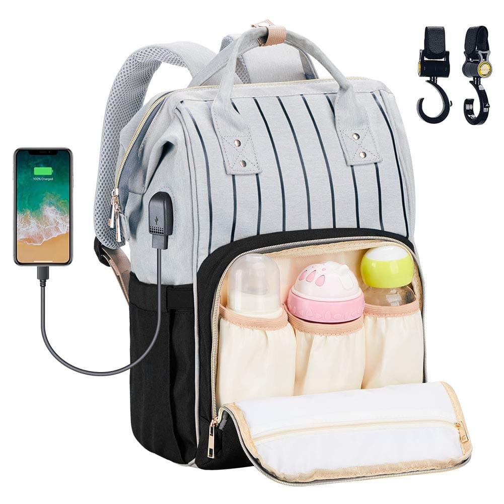 Diaper,Bag Multi-Function Waterproof Travel Backpack Nappy Bags for Baby Care, Large Capacity, Stylish and Durable (Black Stripe)