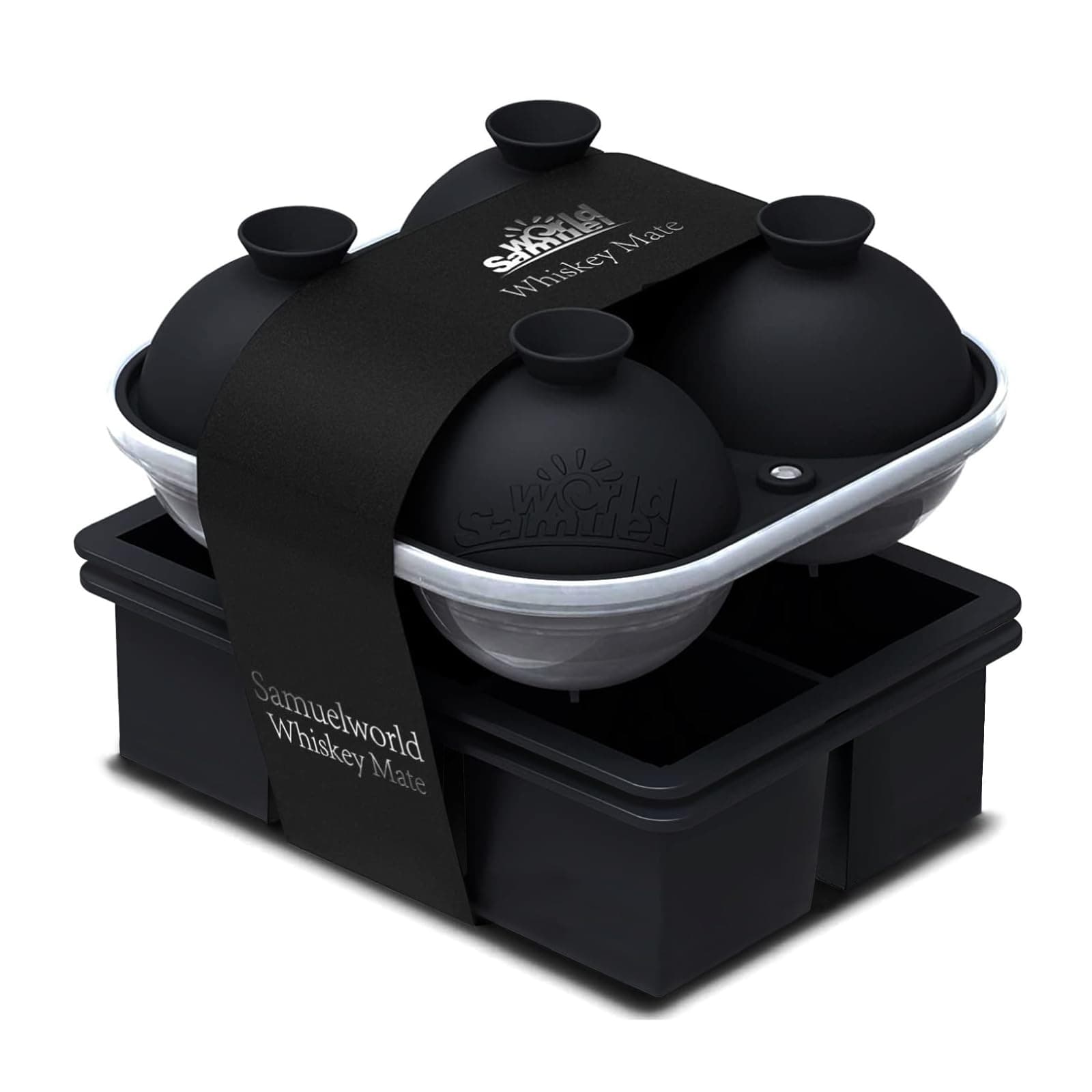 Samuelworld Premium Ice Tray Combo (3 Pack), Large Ice Sphere Maker & New Upgraded Ice Cube Trays, Food Grade, Easy To Use, Spill-Free Integrated Funnels, Whiskey Bourbon Cocktails, Black