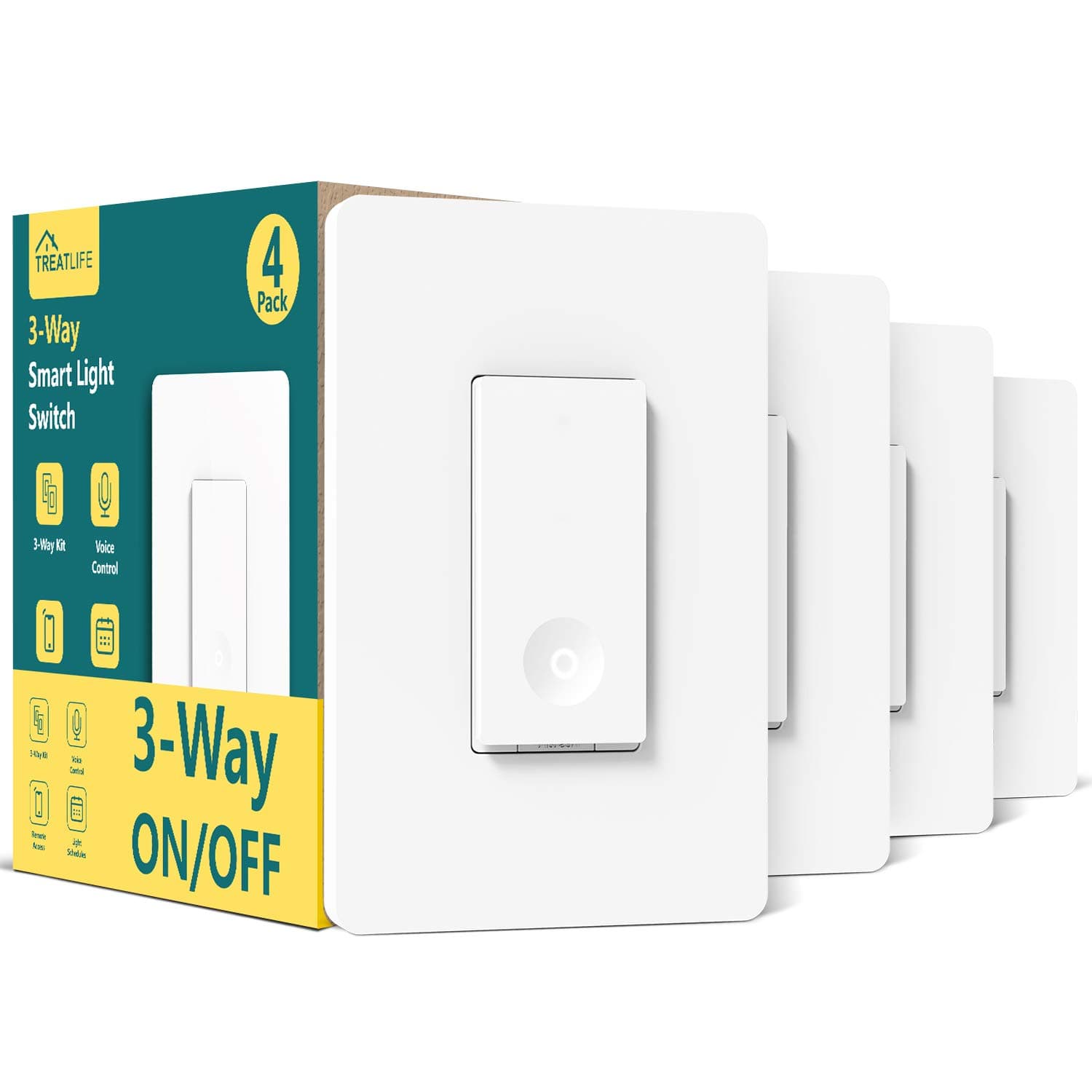 TREATLIFE 3 Way Smart Switch 4 Pack, Neutral Wire Required, 2.4GHz WiFi Smart Light Switch Works with Alexa and Google Home, Remote Control, FCC Certified, No Hub Required