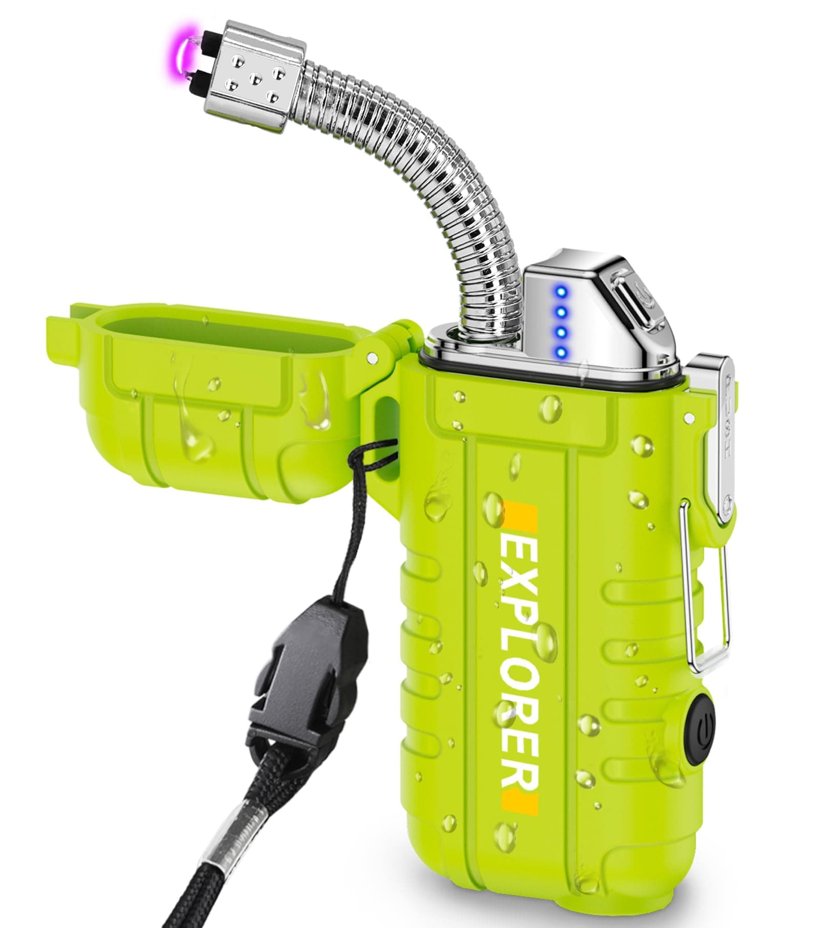 Laffizz Waterproof Lighter Outdoor Flexible Neck Windproof USB Rechargeable Plasma Lighters Flashlight Flameless Electric Arc Lighter for Candle Camping Hiking Outdoor Survival Activities Tatical Gear