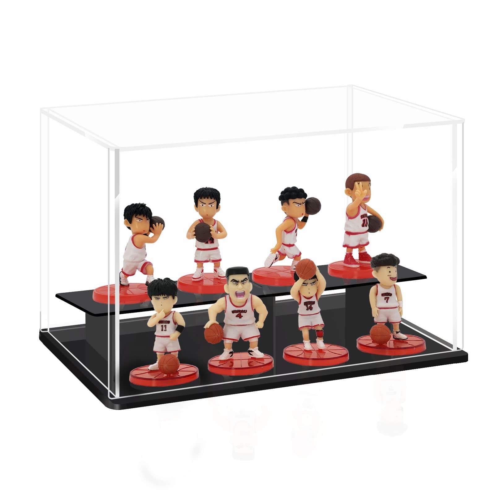 LANSCOERY Multilayer Clear Acrylic Display Case Countertop Box Cube Organizer Stand Dustproof Protection Showcase for Action Figures/Toys/Collectibles 2 Tier 11.8x7x9inch;30x18x23cm
