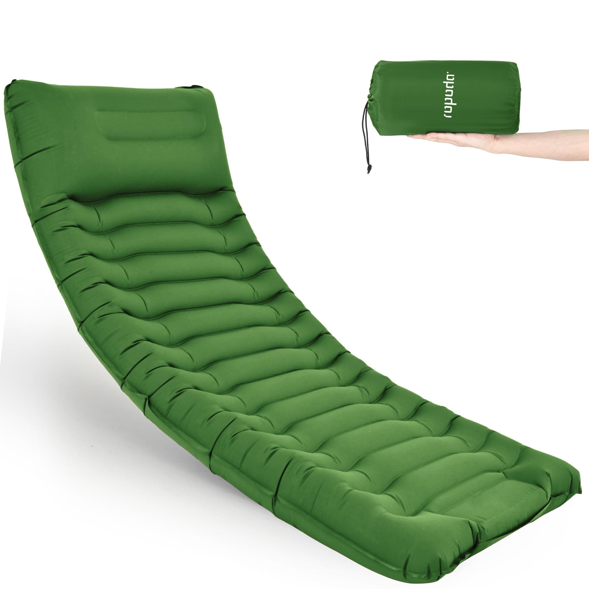 ropoda Upgraded Extra Thickness 6'' Inflatable Sleeping Pad with Pillow, Built-in Foot Pump, 77''*27'' Camping Pad with Carry Bag, Ultralight & Compact Camping Mat Pad for Hiking, Green