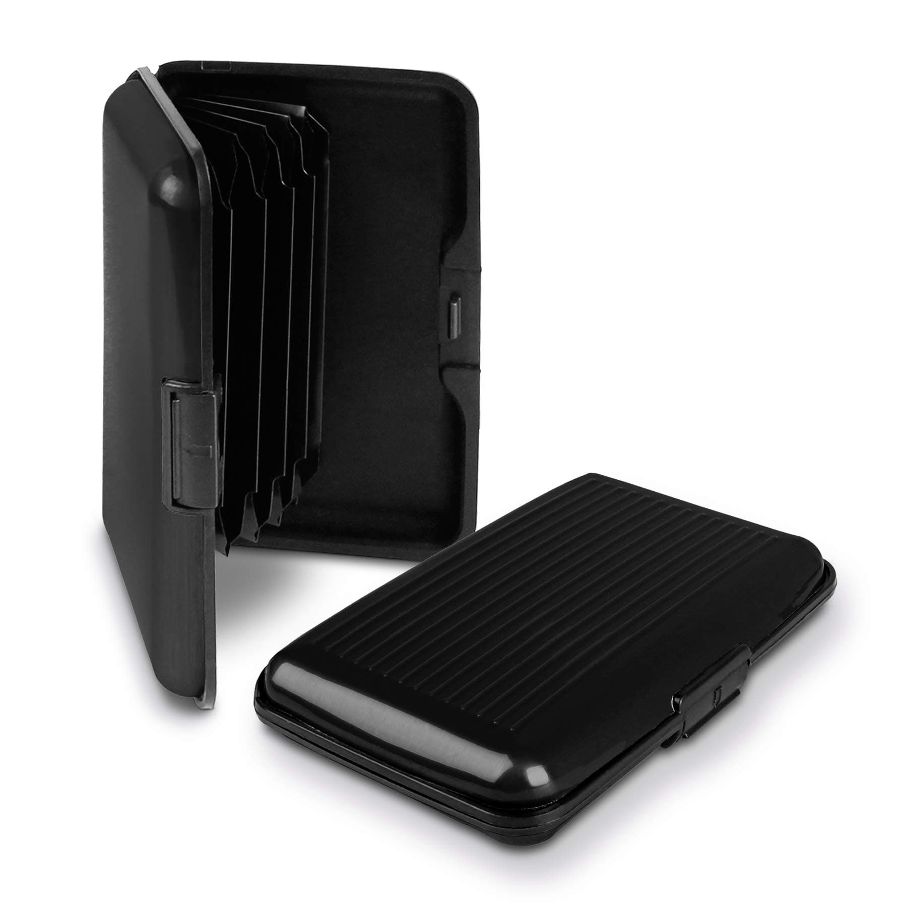 RFID Blocking Anti Scan Aluminium Security Wallet Card Holder Hard Case for Credit Debit ID UK EU Driving License Oyster Travel Points Business Cards and Bank Notes 7 Colours (Black)