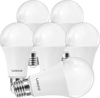 Linkind A19 LED Light Bulbs Dimmable, 100W Equivalent Light Bulbs, 16W, 5000K Daylight, 1600 Lumens LED Bulbs, E26 Standard Base, 120V, Lighting for Bedroom Living Room Home Office, 6 Packs