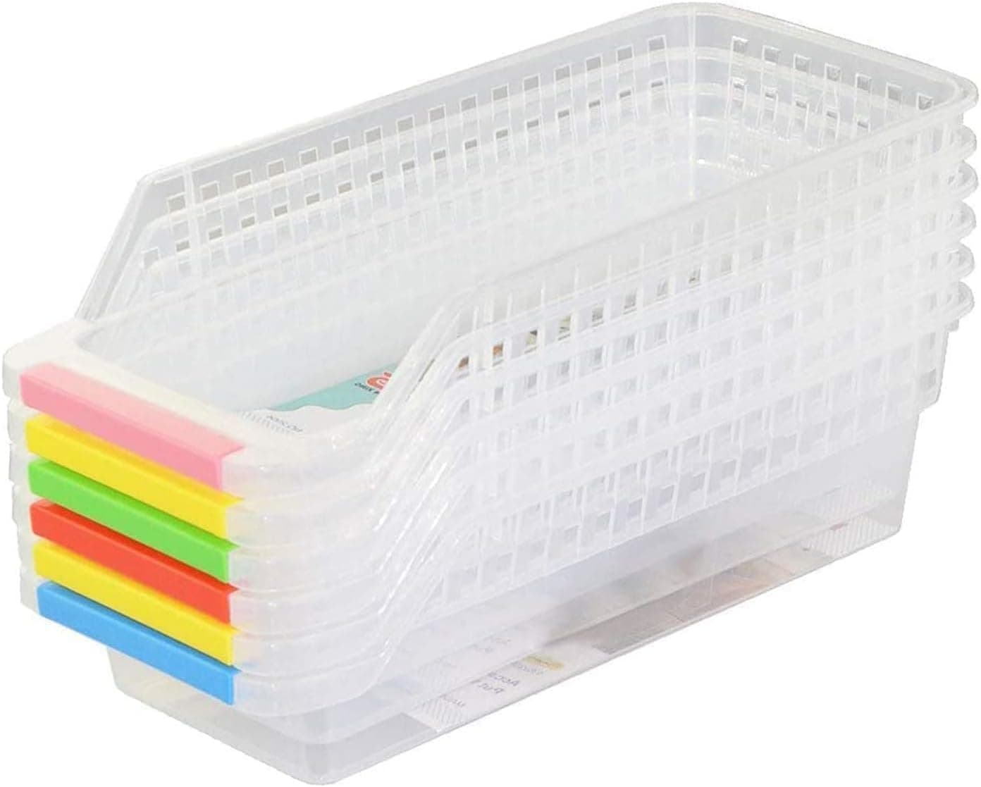 SKY-TOUCH 4pcs Plastic Storage Bins, Refrigerator Organizer Bins Baskets for Fridge and Freezer Organization and Counter Food Container, Multicolor, 29*12.5*8.5cm