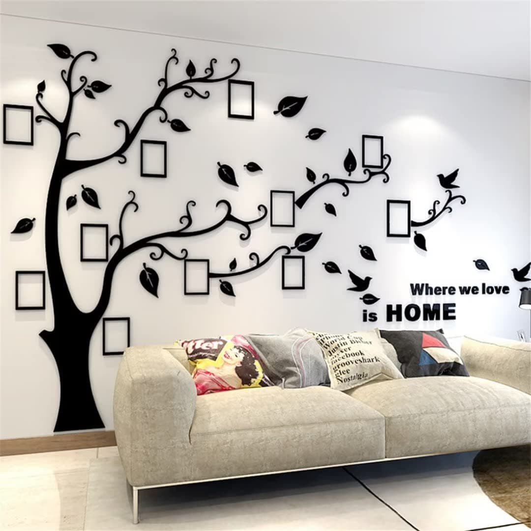3D Tree Wall Stickers - DIY Photo Frame Tree Wall Decal Family Photo Frame Sticker Murals Wall Décor for Nursery Living Room Bedroom TV Background Home Decorations (S:5439in, Black Right)