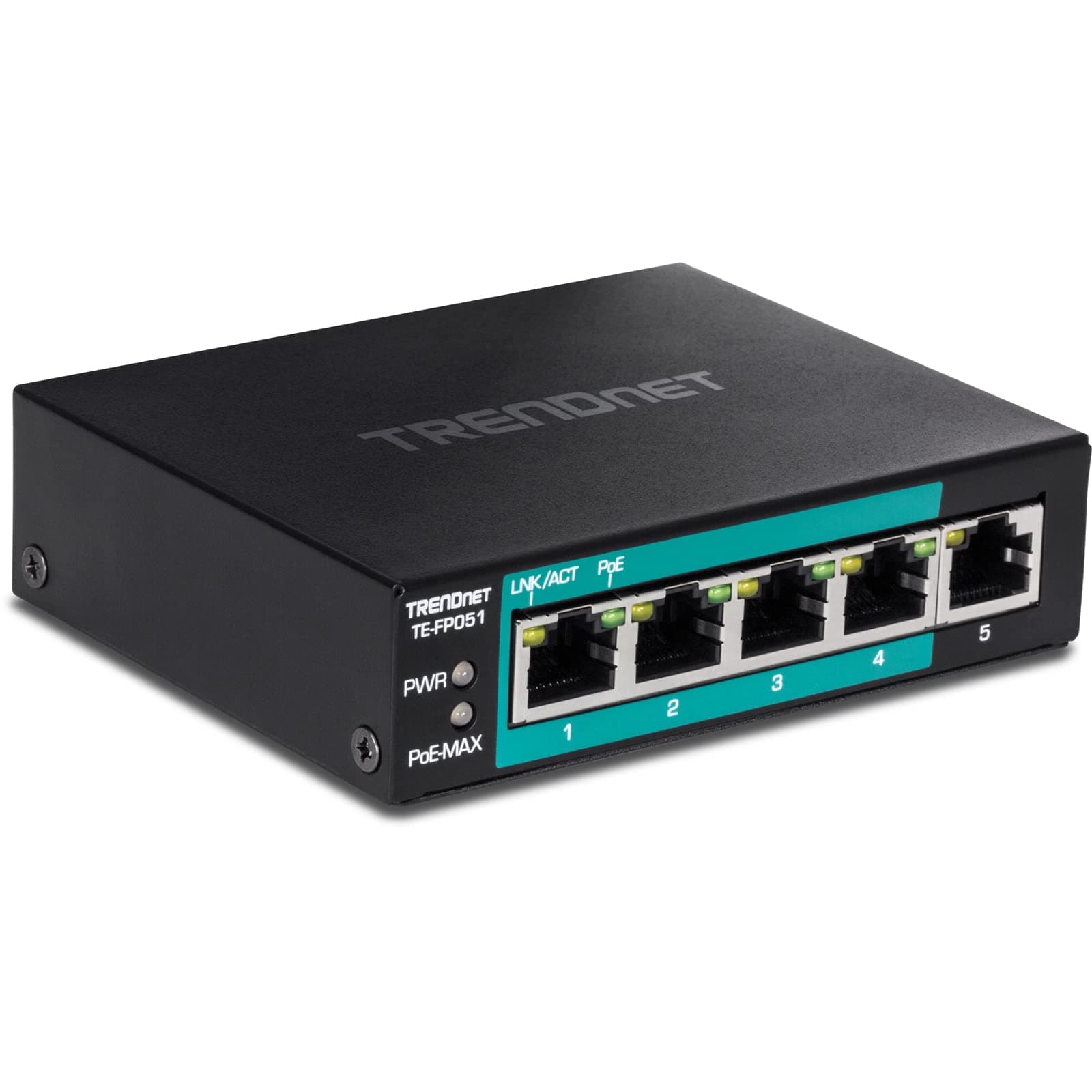TRENDnet 6-Port Unmanaged Fast Ethernet Long Range PoE+ Switch, 4 x PoE+ Ports, 2 x Fast Ethernet Ports, DIP Switch Extends PoE+ 250m (820 ft.) at 10Mbps, Black, TE-FP051