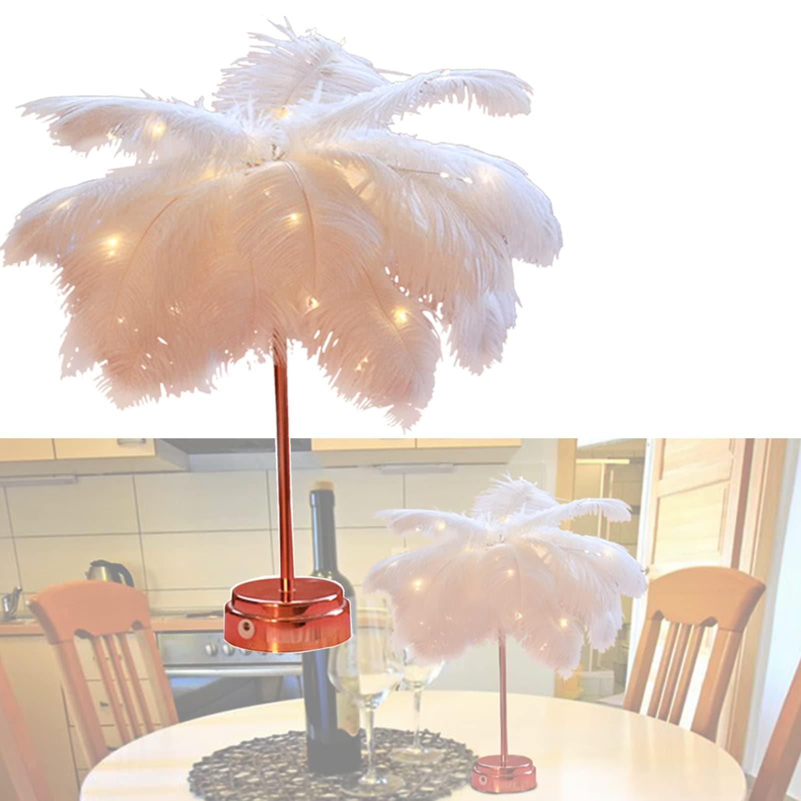 Feather Table Lamp, White Feather Decor Bedside Light, Modern Elegant Desk Lamp Night Light for Bedroom, Living Room, Children Room, Office