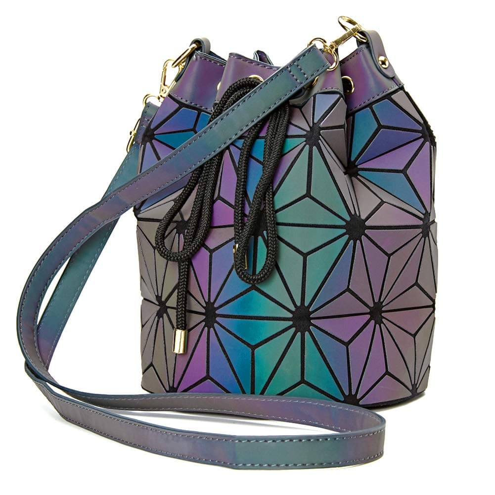Geometric Bag Changeable shape Luminous Purses Top Handle Satchel Shoulder Large Handbags Leather Rainbow Holographic Bag