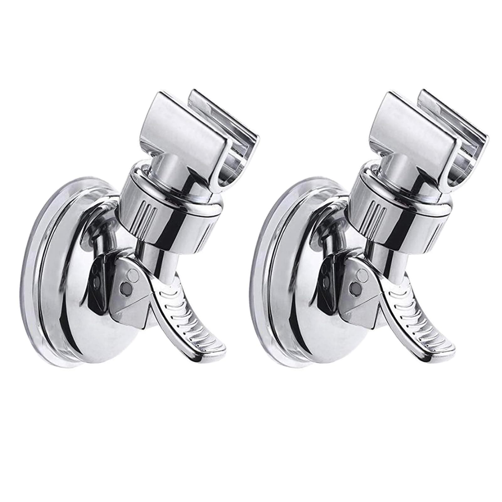 2pcs Adjustable Shower Head Holders, No Drill Shower Mounting Brackets Removable Handheld Showerhead Clips Bathroom Suction Cup Handheld Shower Head Bracket (Silver)