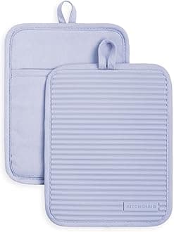Ribbed Soft Silicone Pot Holder 2-Pack Set, Lavender Cream Purple, 7"x9"