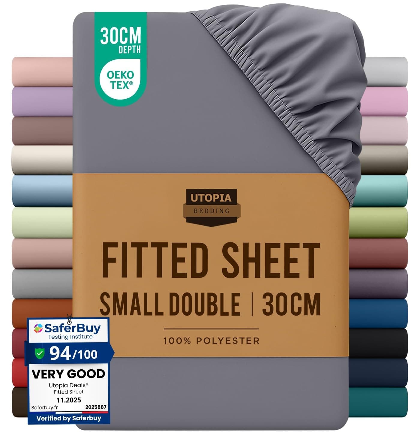 Utopia Bedding Fitted Sheet Small Double / 4ft, Grey - Deep Pocket 12 inch (30 cm) - Easy Care - OEKO-TEX Certified - Soft Brushed Microfibre Fabric - Shrinkage and Fade Resistant - Bottom Sheet