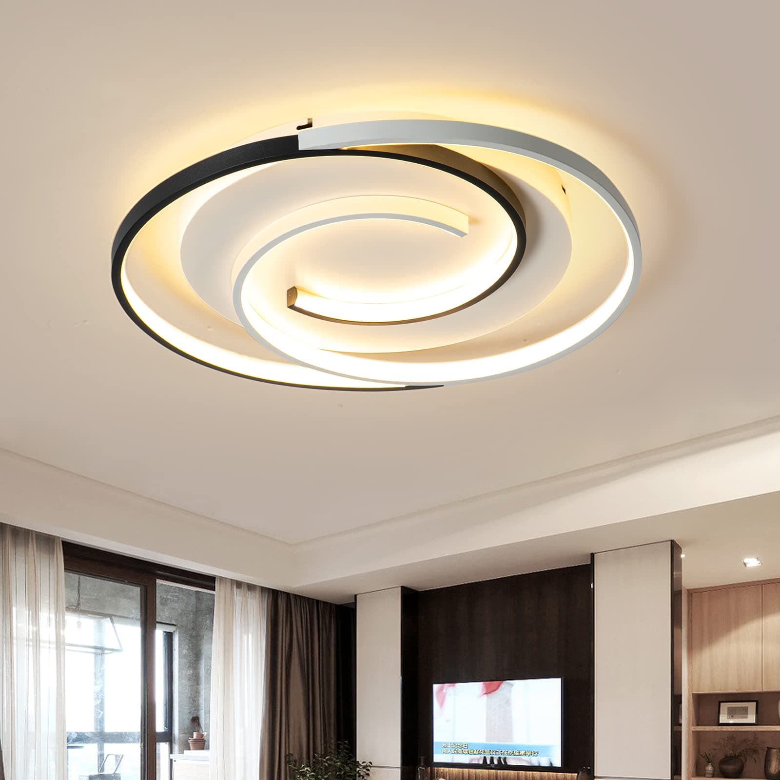 Modern LED Ceiling Light 36W 50cm with Remote Control, Geometry Round Black White Dimmable Ceiling Lights Fitting for Living Room, Bedroom, Kitchen