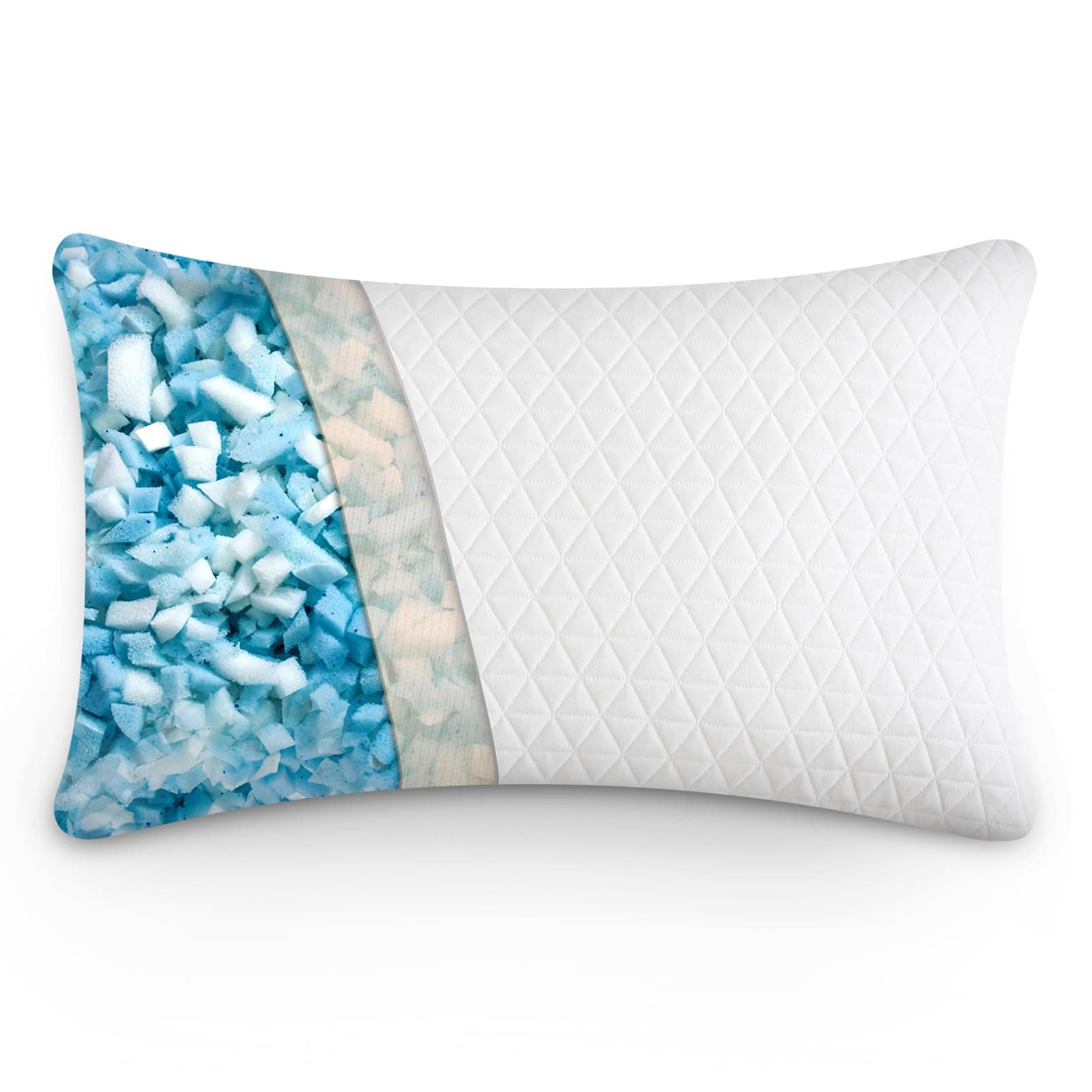 Shredded Memory Foam Pillows, Bed Pillows for Sleeping, Medium Firm Pillows Standard/Queen Size Pillow for Side Back Stomach Sleepers, Neck Support Pillow with Washable Removable Cover (1 Pack)
