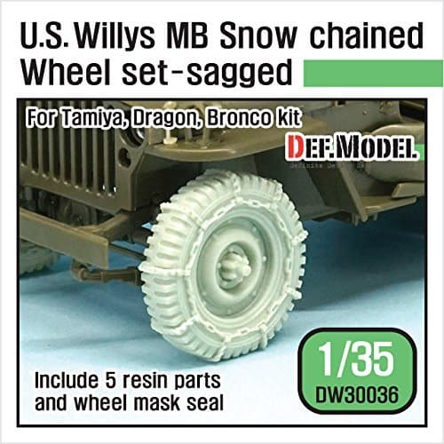 Def model 1 ?: 35? US Willys MB wheel W snow chain for Tamiya Dragon Bronco # dw30036