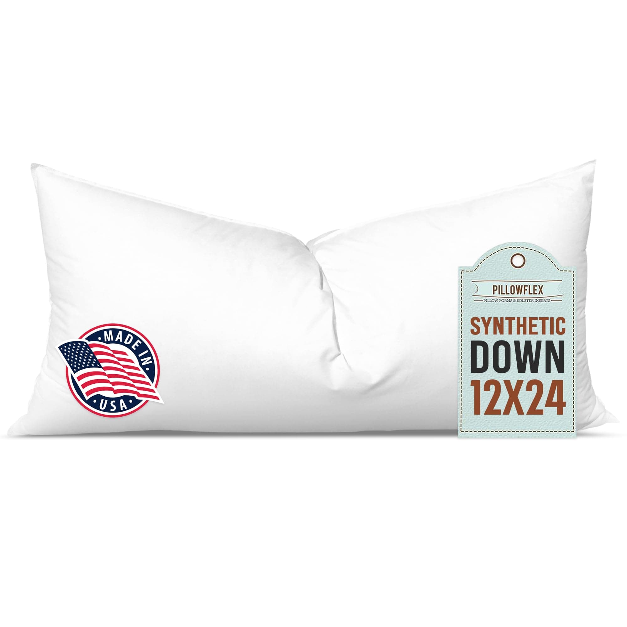 Pillowflex Synthetic Down Pillow Insert - 12x24 Down Alternative Pillow, Ultra Soft, Large Rectangle, Lumbar, Travel, Neck, Sleeping Pillow - 1 Decorative Pillow Form