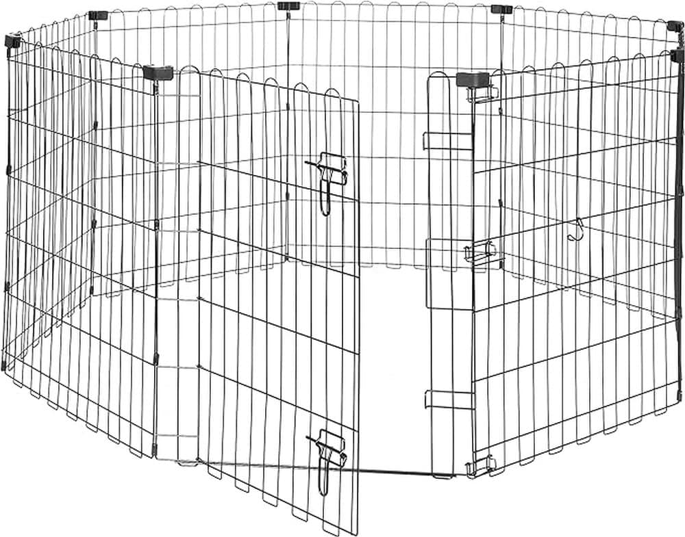 Amazon Basics Portable Foldable Octagonal Metal Exercise Dog Playpen, Indoor/Outdoor Pet Fence with Single Door, 8 Panels, Small, 30 Inches, Black