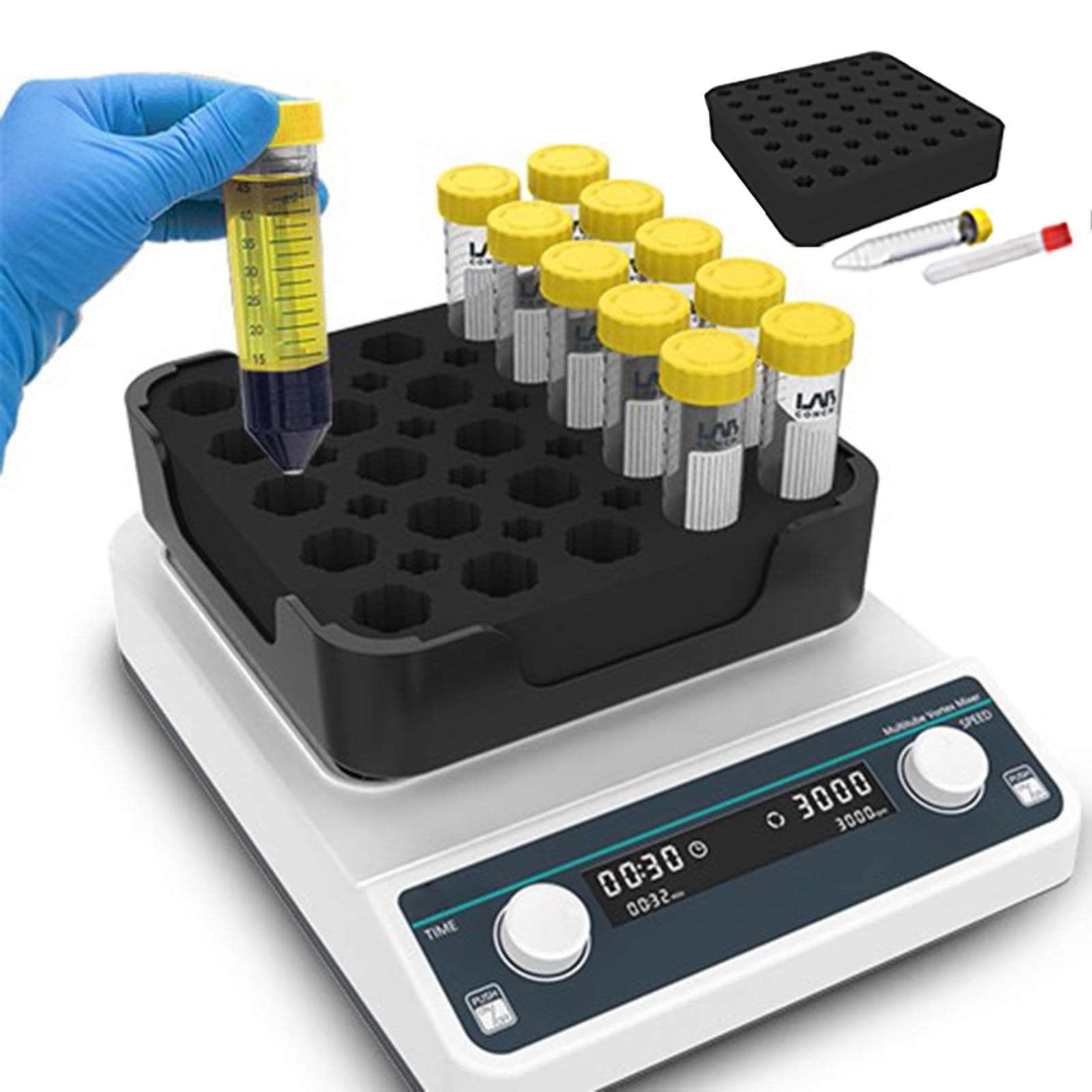 Laboratory Vortex Mixer, 30W Digital Multi-Tube Oscillator, EVA Module, Adjustable Time/Speed, 4MM Horizontal Gyration Amplitude, With Centrifuge Tube/Blood Collection Tube,VM602