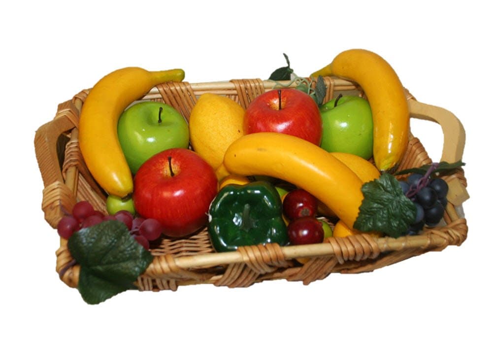 Wicker Coffee/Kitchen Heavy Duty Table Basket with Vibrant Fruit/Vegetable Decor - 16" X 10" X 6"
