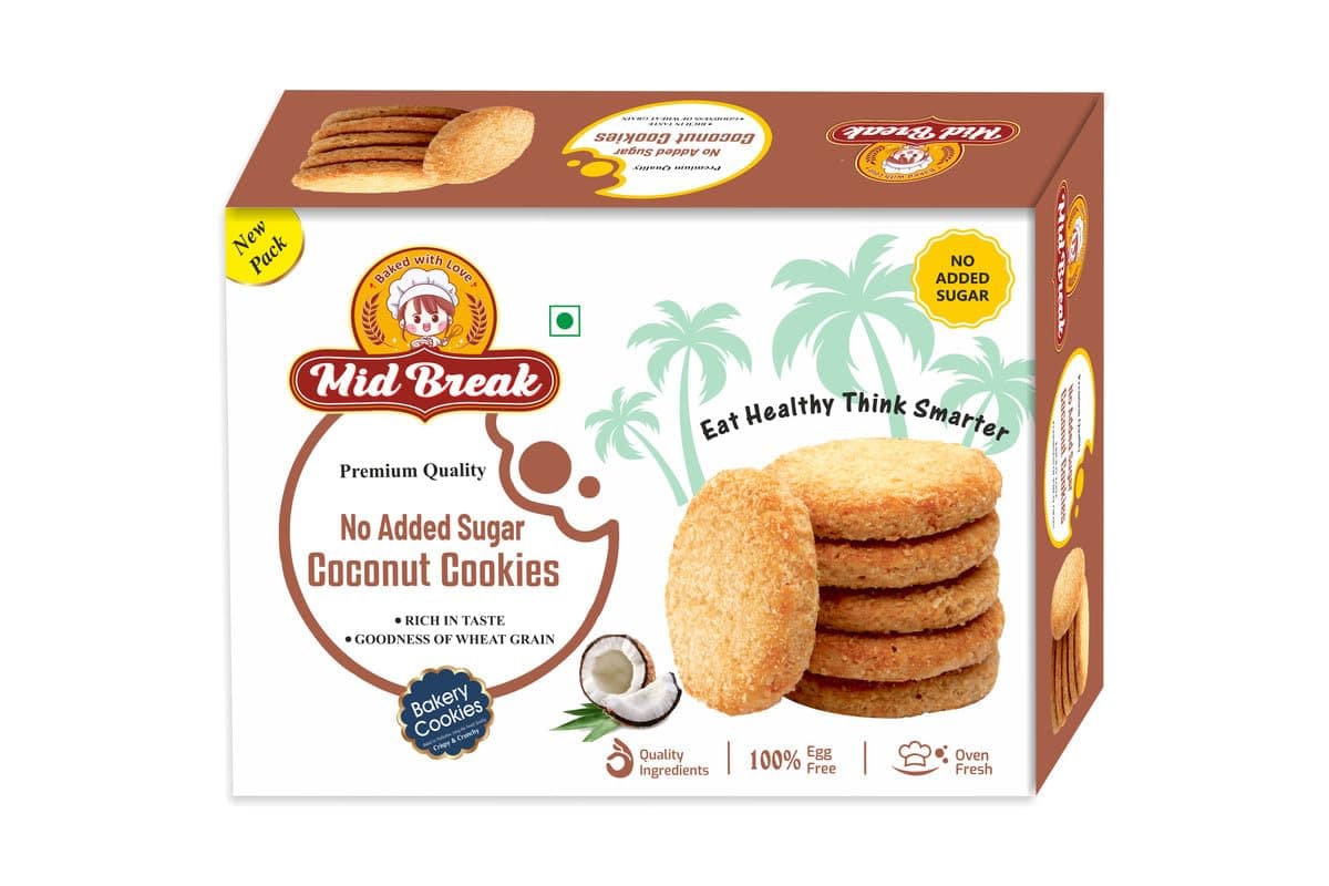 Mid Break No Added Sugar Coconut Biscuits - 300gm (Pack Of 1) | High Fiber, Gut-Friendly, Low Glycemic Index Cookies | Tasty Biscuits For Healthy Tea Time Snacking